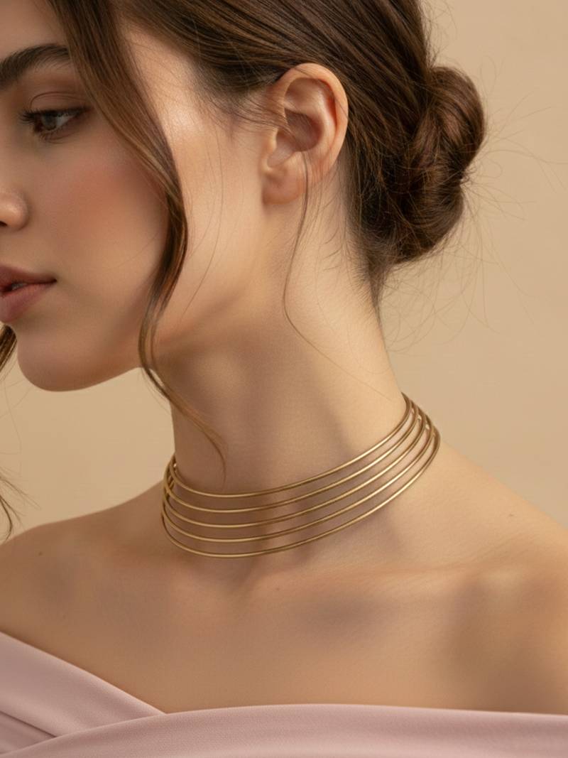 Nvr women handmade gold-plated multilayered hasli choker necklace