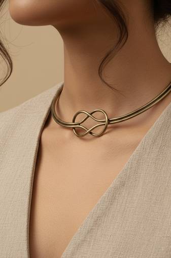 Nvr women's gold plated knot choker necklace