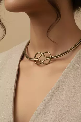 Nvr women's gold plated knot choker necklace