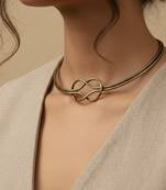 Nvr women's gold plated knot choker necklace
