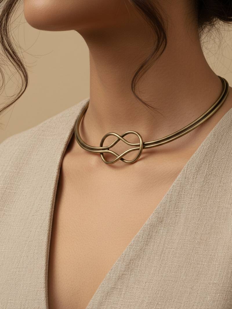 Nvr women's gold plated knot choker necklace
