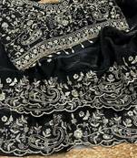 Black Color Embroidery sequence work heavy border Satin Saree