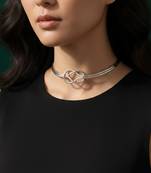 Nvr women's silver plated knot choker necklace