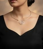 Nvr women handcrafted silver plated open collar spiral necklace
