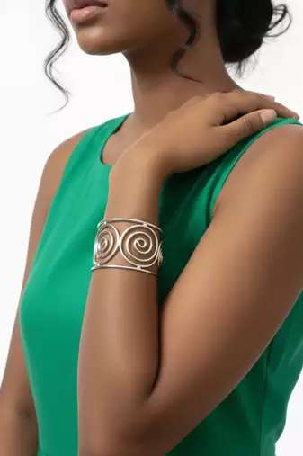 Nvr women silver plated spiral design cuff bracelet
