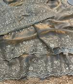 Gray Color Embroidery sequence work heavy border Satin Saree