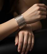 Nvr women plain split coil silver plated cuff bracelet 