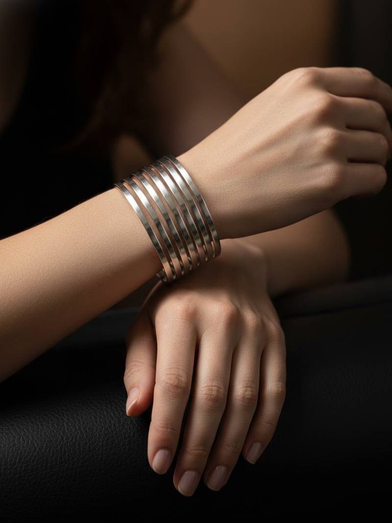 Nvr women plain split coil silver plated cuff bracelet 