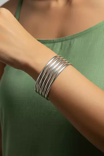 Nvr women's silver plated handmade dipped bracelet