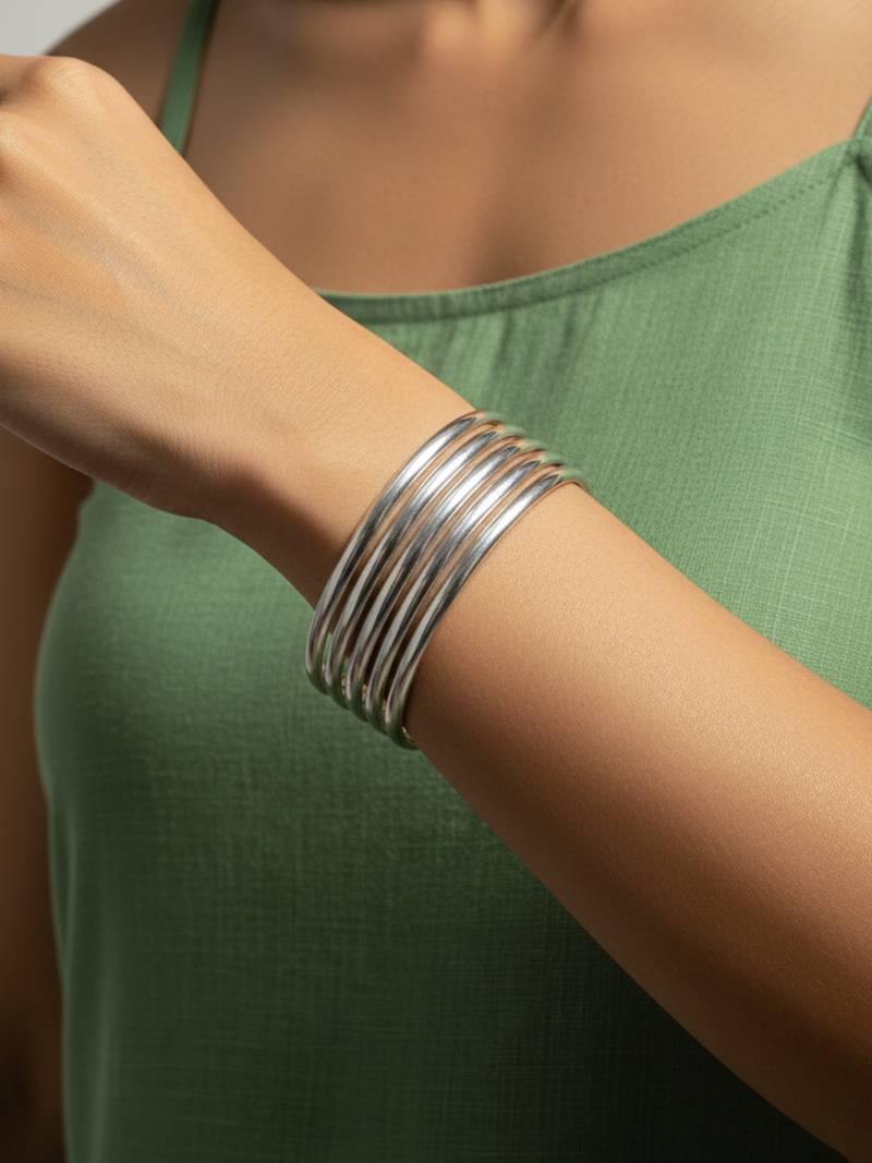 Nvr women's silver plated handmade dipped bracelet