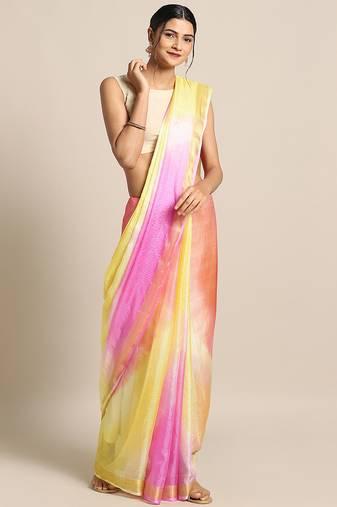 Yellow Hand Dyed Zari Border Kota Doria Silk Saree