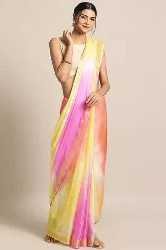 Yellow Hand Dyed Zari Border Kota Doria Silk Saree
