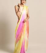 Yellow Hand Dyed Zari Border Kota Doria Silk Saree