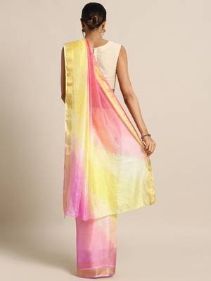 yellow kota doria silk zari border hand dyed saree 2
