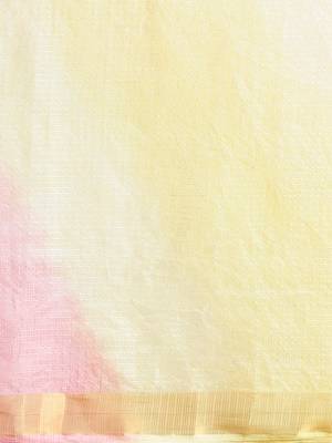 yellow kota doria silk zari border hand dyed saree 3