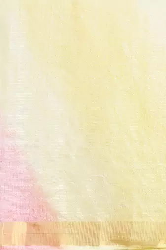 yellow kota doria silk zari border hand dyed saree