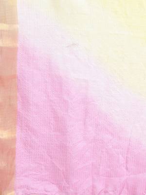 yellow kota doria silk zari border hand dyed saree 4