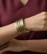 Nvr women plain split coil gold plated cuff bracelet 