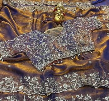 Mustard Color Embroidery sequence work heavy border Satin Saree 2