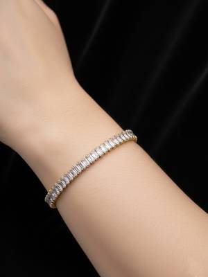 Nvr women gold plated rectangular cut cz stones tennis bracelet 1