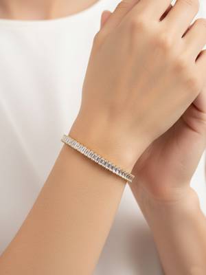 Nvr women gold plated rectangular cut cz stones tennis bracelet 2