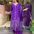 Women's purple french crepe embroidered kurta pant set with chinon dupatta