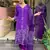 Women's purple french crepe embroidered kurta pant set with chinon dupatta