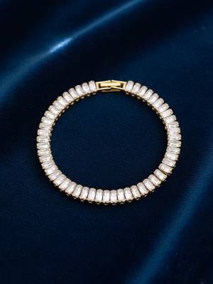Nvr women gold plated rectangular cut cz stones tennis bracelet 3