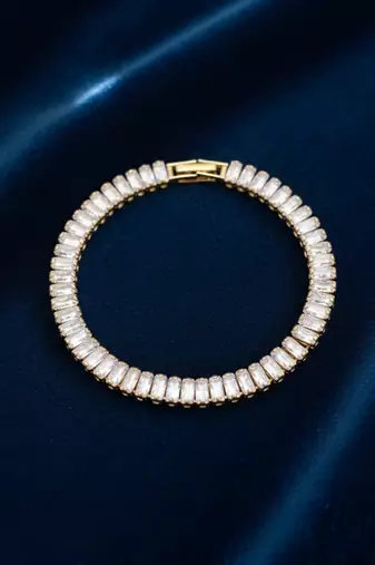 Nvr women gold plated rectangular cut cz stones tennis bracelet