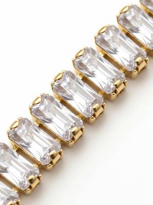 Nvr women gold plated rectangular cut cz stones tennis bracelet 4