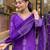 Women's purple french crepe embroidered kurta pant set with chinon dupatta