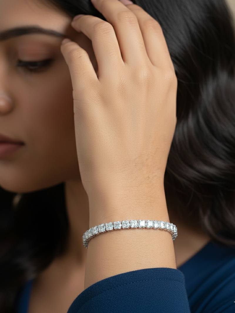 Nvr women silver plated cz stones rectangular cut tennis bracelet