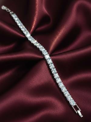 Nvr women silver plated cz stones rectangular cut tennis bracelet 2