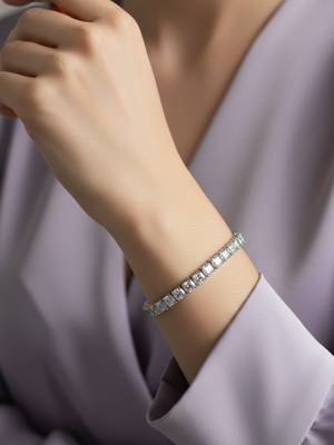 Nvr women silver plated cz stones rectangular cut tennis bracelet 3