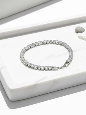 Nvr women silver plated cz stones rectangular cut tennis bracelet 4