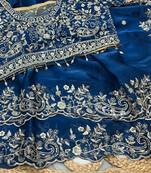 Nevy Blue Color Embroidery sequence work heavy border Satin Saree