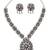 Nvr women oxidised silver finish necklace & earrings set with pink stones