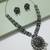 Nvr women oxidised silver finish necklace & earrings set with black stones