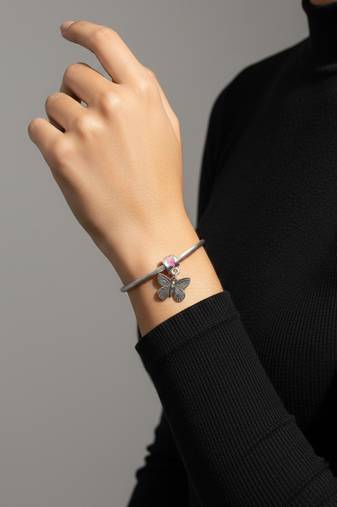 Nvr women silver plated adjustable butterfly bracelet