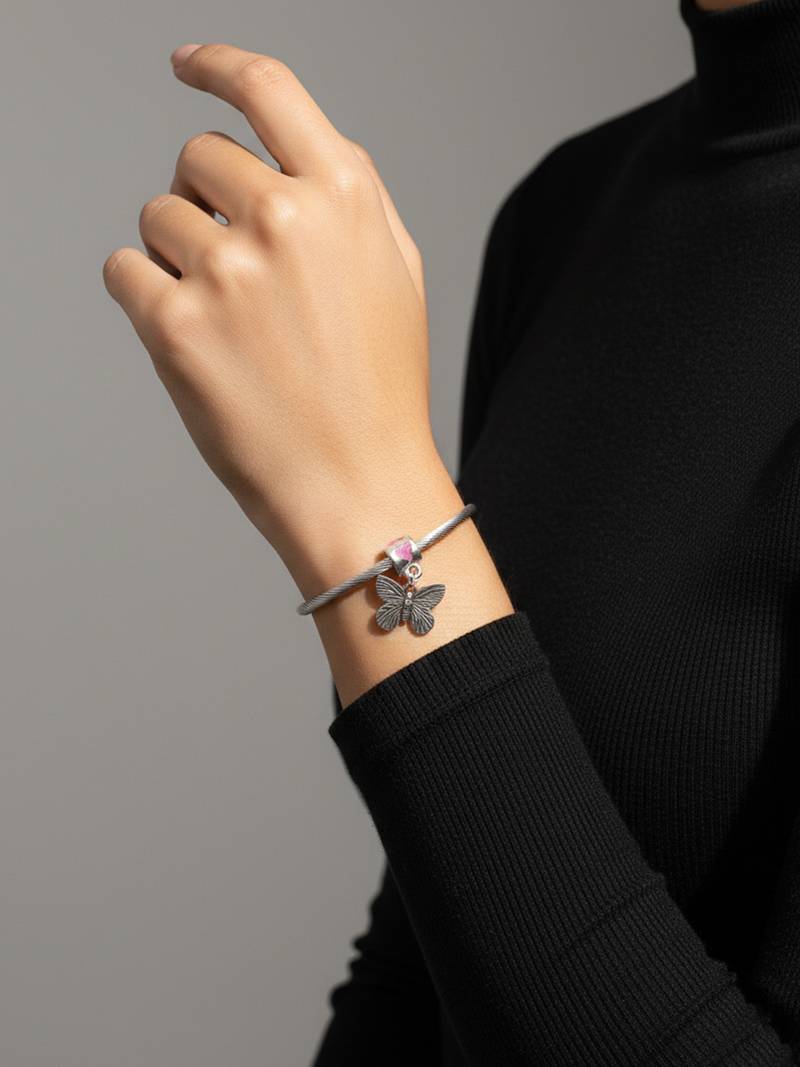 Nvr women silver plated adjustable butterfly bracelet