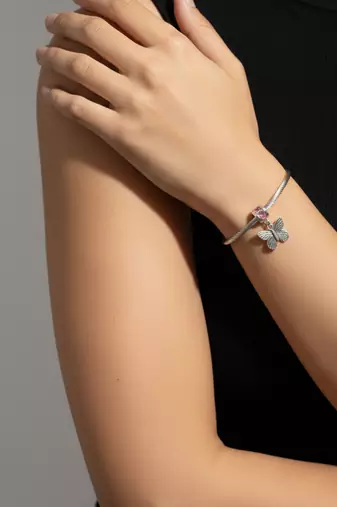 Nvr women silver plated adjustable butterfly bracelet