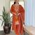 Women's orange viscose chinon embroidered kurta pant set with chanderi dupatta