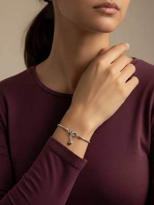 Nvr women's silver plated heart snake chain adjustable bracelet  1