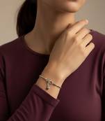 Nvr women's silver plated heart snake chain adjustable bracelet 