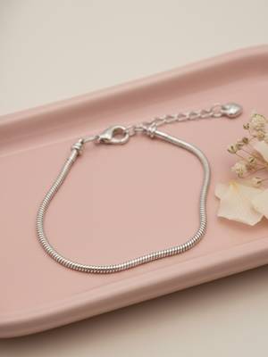 Nvr women's silver plated heart snake chain adjustable bracelet  2
