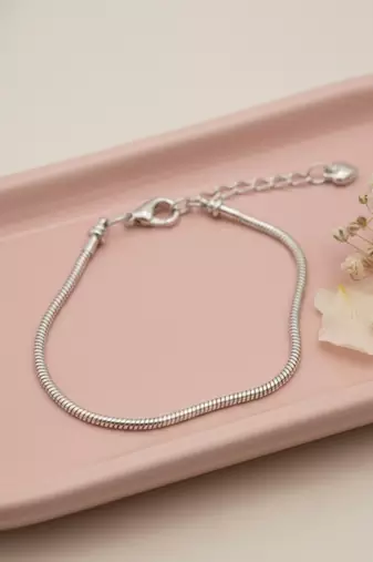 Nvr women's silver plated heart snake chain adjustable bracelet 