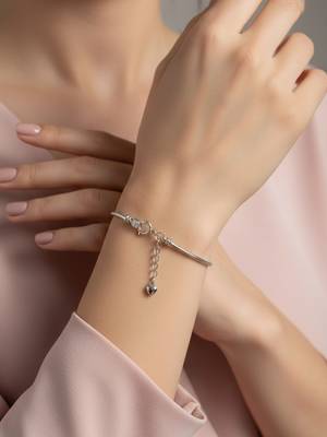 Nvr women's silver plated heart snake chain adjustable bracelet  3