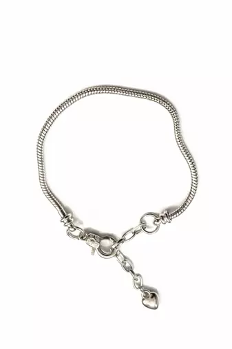Nvr women's silver plated heart snake chain adjustable bracelet 