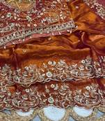 Orange  Color Embroidery sequence work heavy border Satin Saree