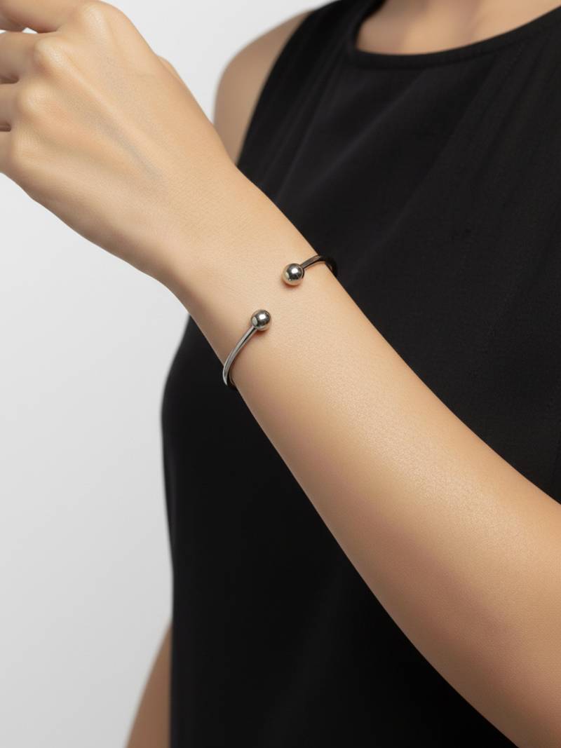 Nvr women silver plated plain ball handmade cuff bracelet